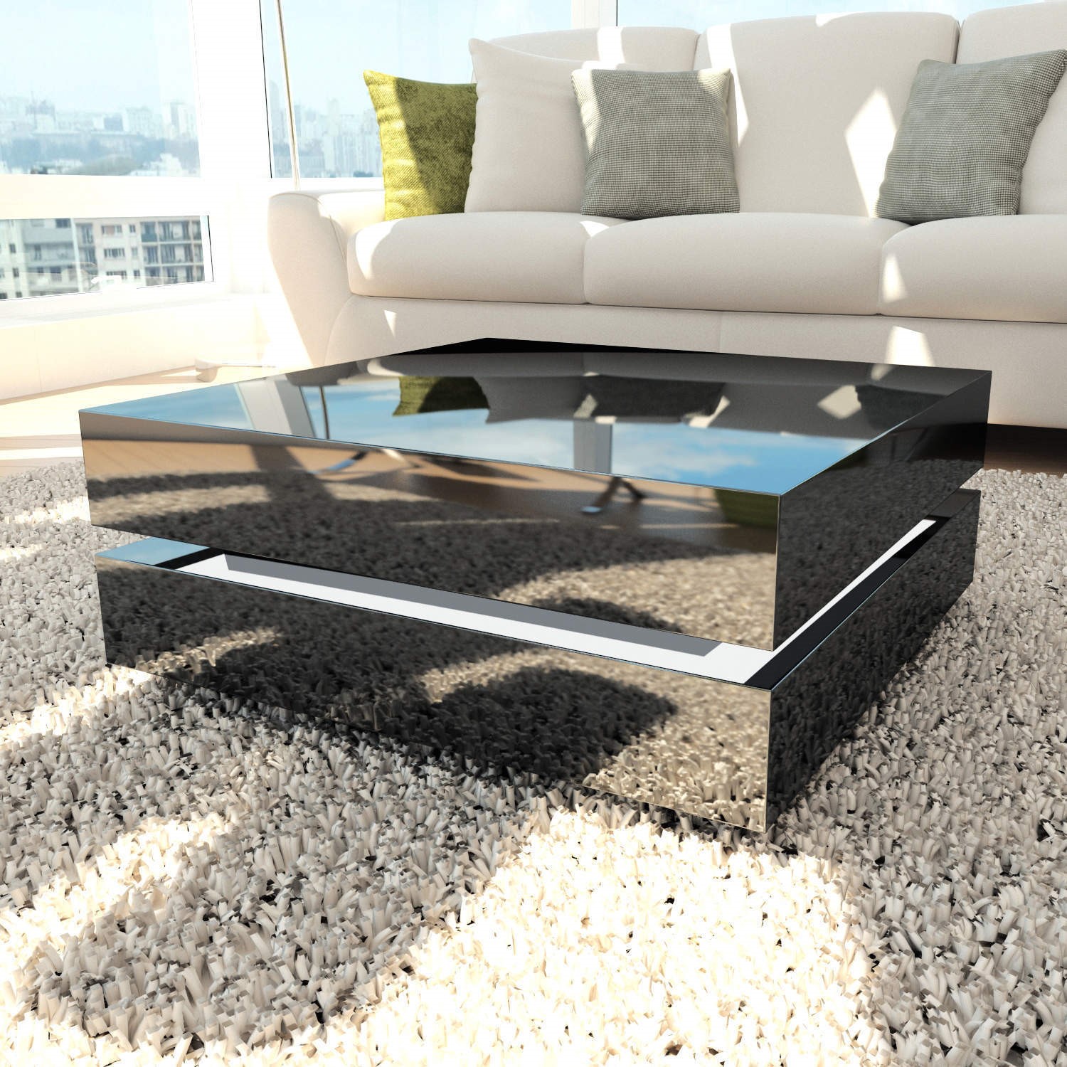 Tiffany Black High Gloss Cubic LED Coffee Table Furniture123